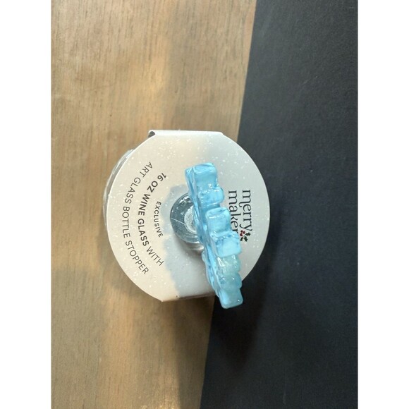 Stemless Wine Glass & Bottle Stopper NEW Blue Snowflake Art Glass "Let It Flow" - Picture 2 of 5